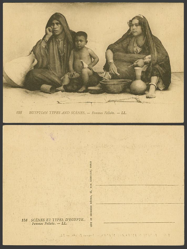 Egypt Old Postcard Femmes Fellahs Native Women & Boy Vase Bowls Vessels L.L. 158