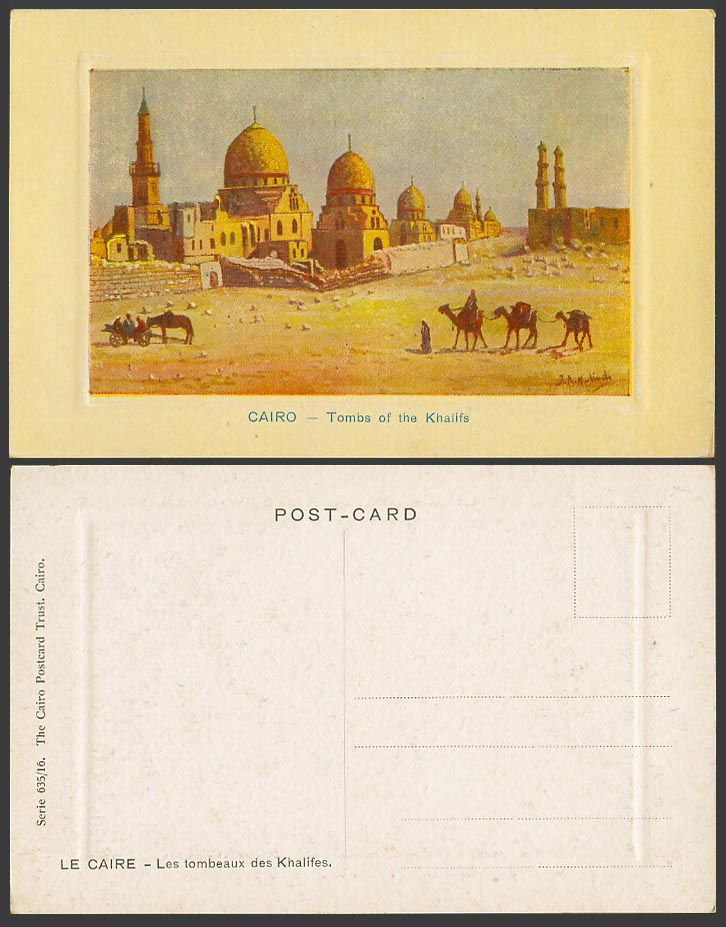 Egypt Old Postcard Cairo Tombs of Khalifs Camel Riders Caravan Camels JA Midiads