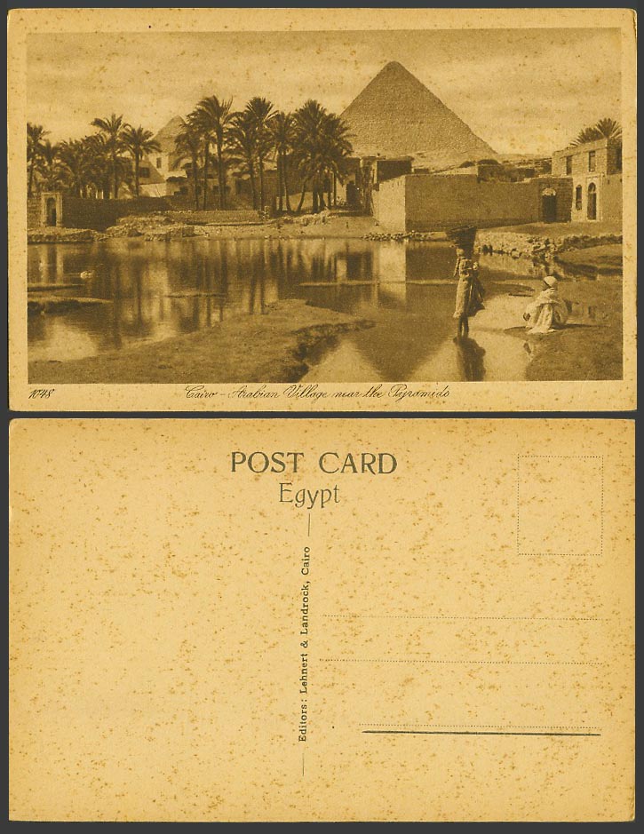 Egypt Old Postcard Cairo Arabian Village near the Pyramids Palm Trees Nile River