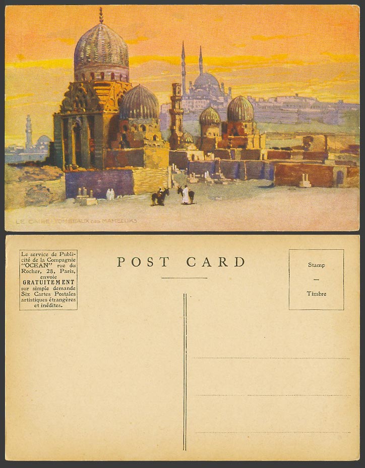 Egypt Old Art Drawn Postcard Caire Cairo Tomb of Mameluks Tombeaux des Mameluks