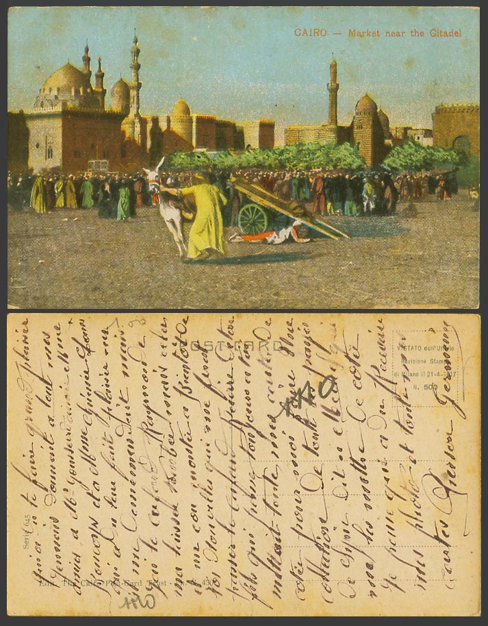 Egypt Old Colour Postcard Cairo Market near Citadel Man Trying to Control Donkey