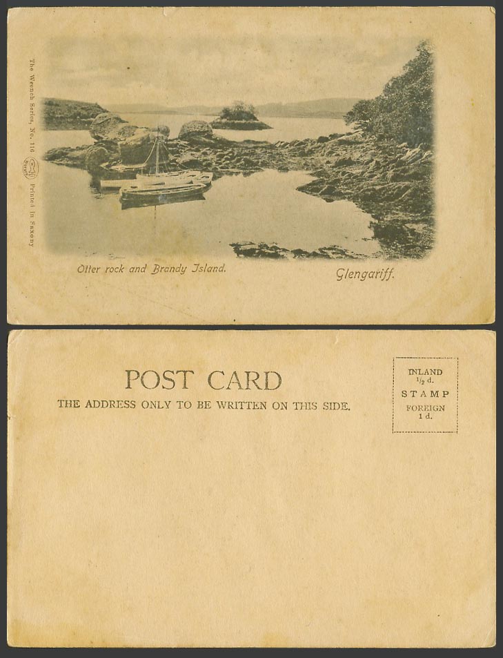 Ireland Old UB Postcard Otter Rock and Brandy Island, Boats, Glengariff Co. Cork
