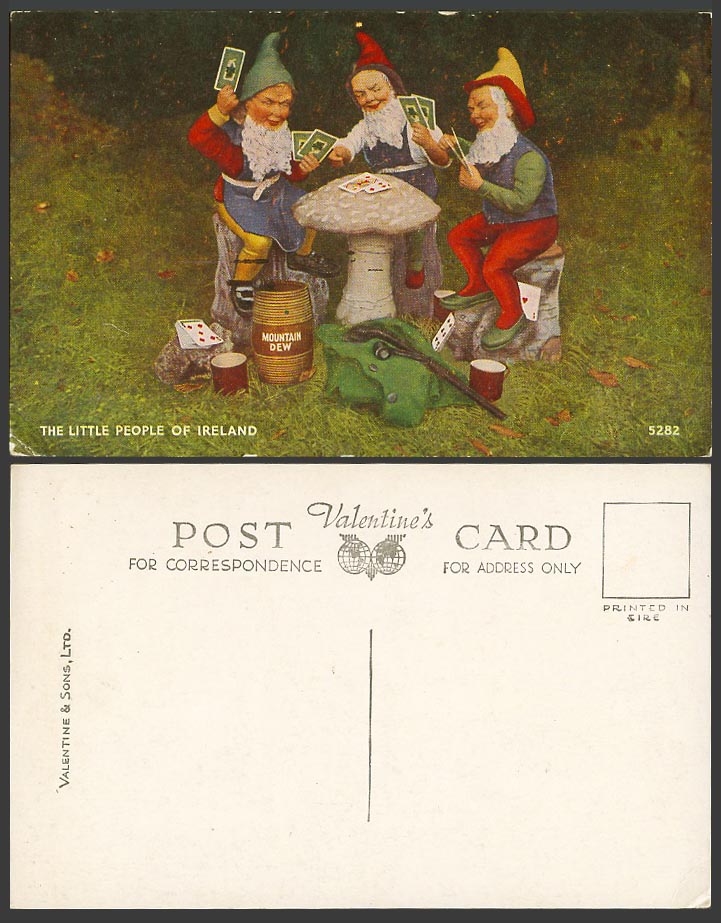 Irish Old Postcard Gnome Playing Cards Mountain Dew The Little People of Ireland