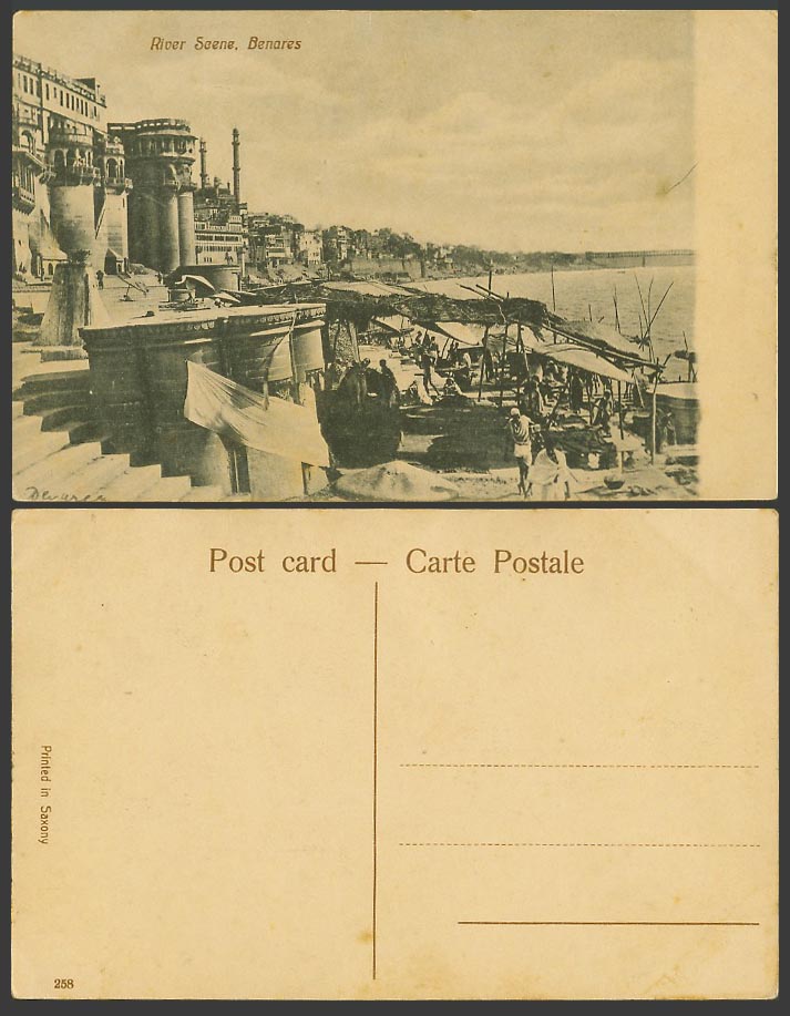 India Old Postcard Benares, River Scene, Ghat, Steps, Panorama No. 258