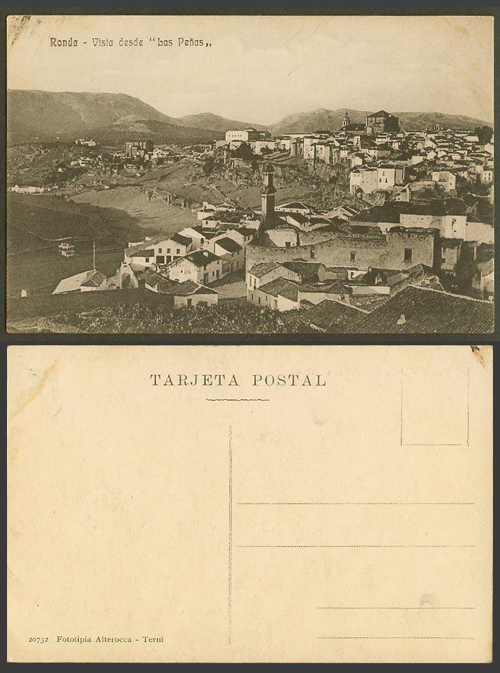 Spain Old Postcard Ronda Vista desde Las Penas, Las Peñas, General View Panorama