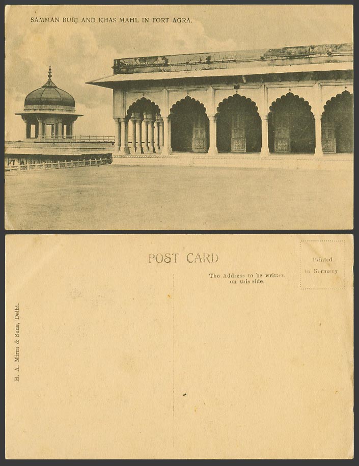 India Old Postcard Samman Burj and Khas Mahl in Fort Agra H A Mirza & Sons Delhi