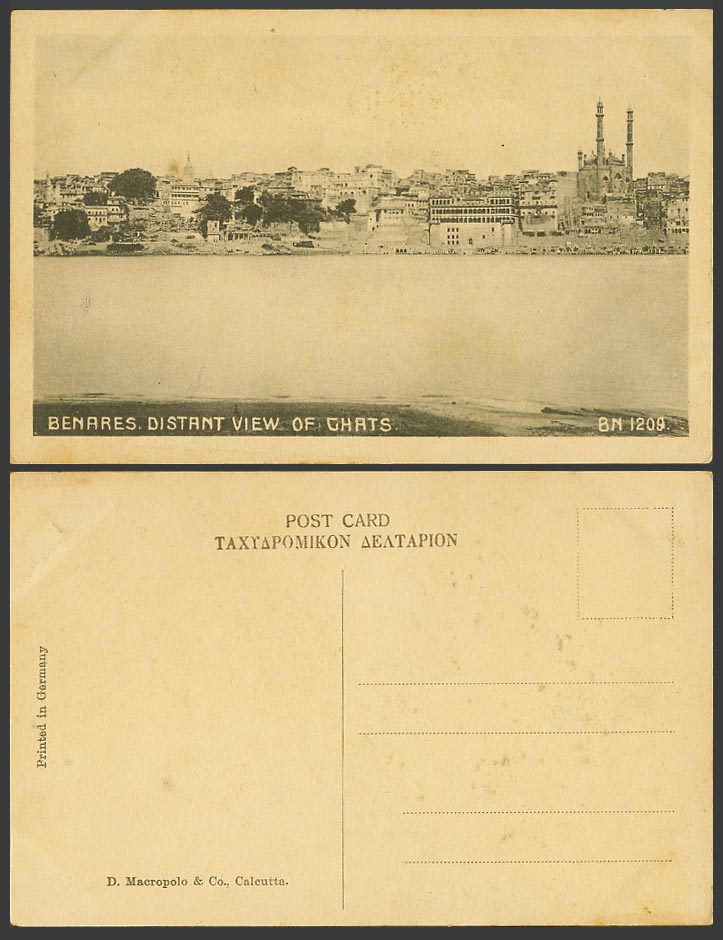 India Old Postcard Benares Distant View of Ghats, River Scene & Panorama BN 1209