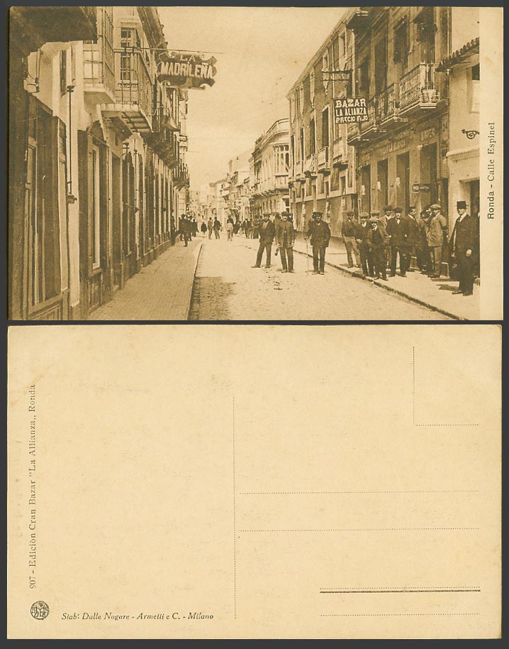 Spain Old Postcard Ronda Calle Espinel Street Scene Bazar La Alianza Precio Fijo