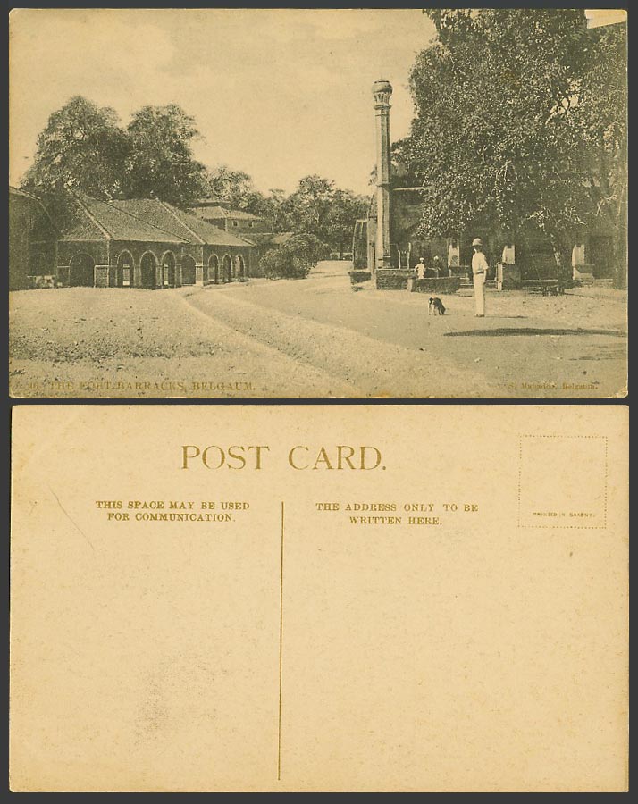 India Old Postcard The Fort Barracks Belgaum Men & Dog Fortress Street Scene 46.