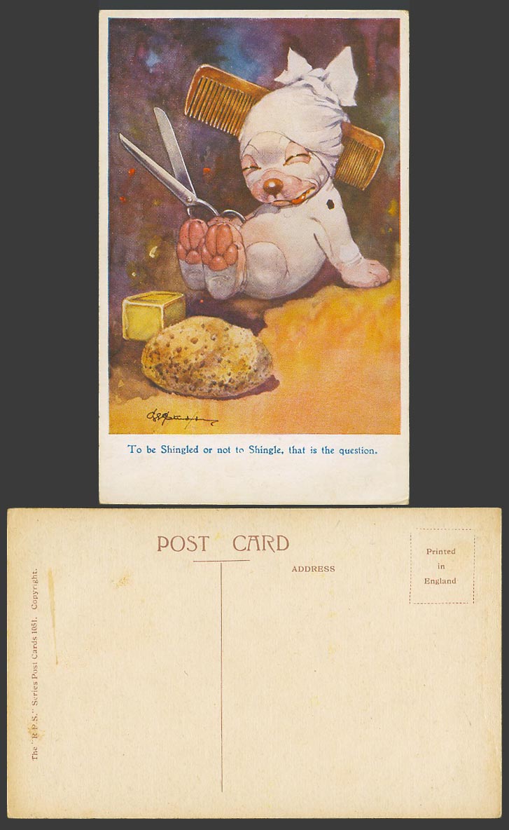 BONZO DOG GE Studdy Old Postcard To Be Shingled or Not That is The Question 1051