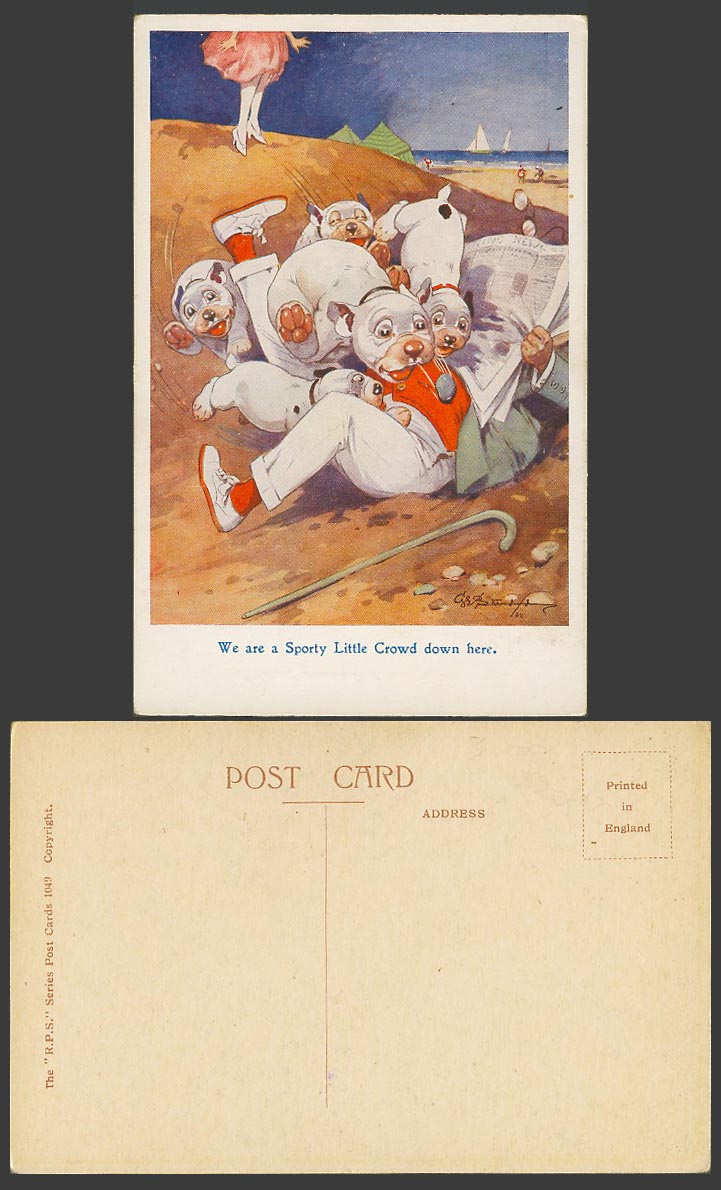 BONZO DOG GE Studdy Old Postcard We are a Sporty Little Crowd Down Here No. 1049
