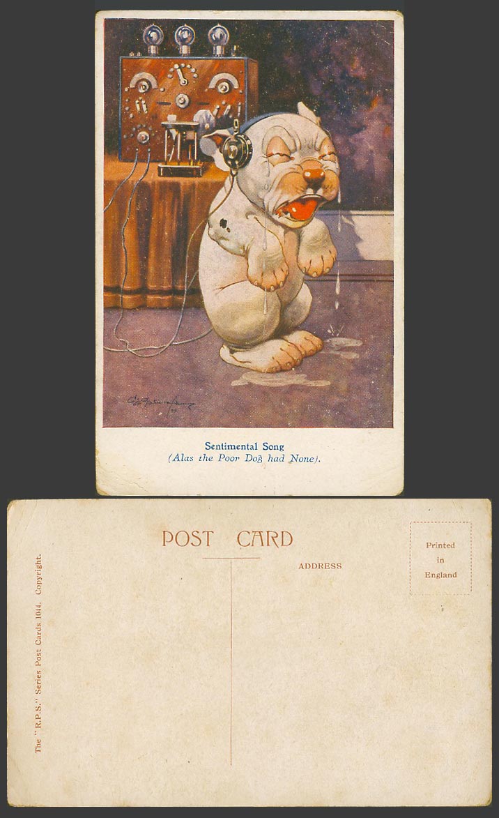 BONZO DOG GE Studdy Old Postcard Sentimental Song Alas Poor Dog Had None No.1044
