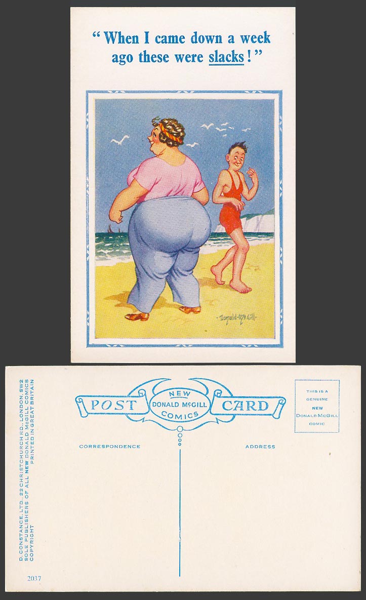 Donald McGill Old Postcard Fat Lady Woman Came A Week Ago These Were Slacks 2037