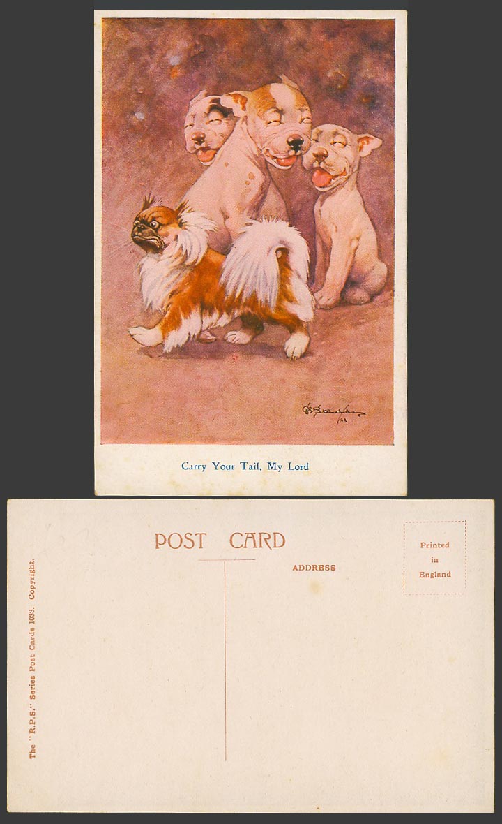 BONZO DOG GE Studdy Old Postcard Carry Your Tail My Lord Dogs Laughing No. 1033