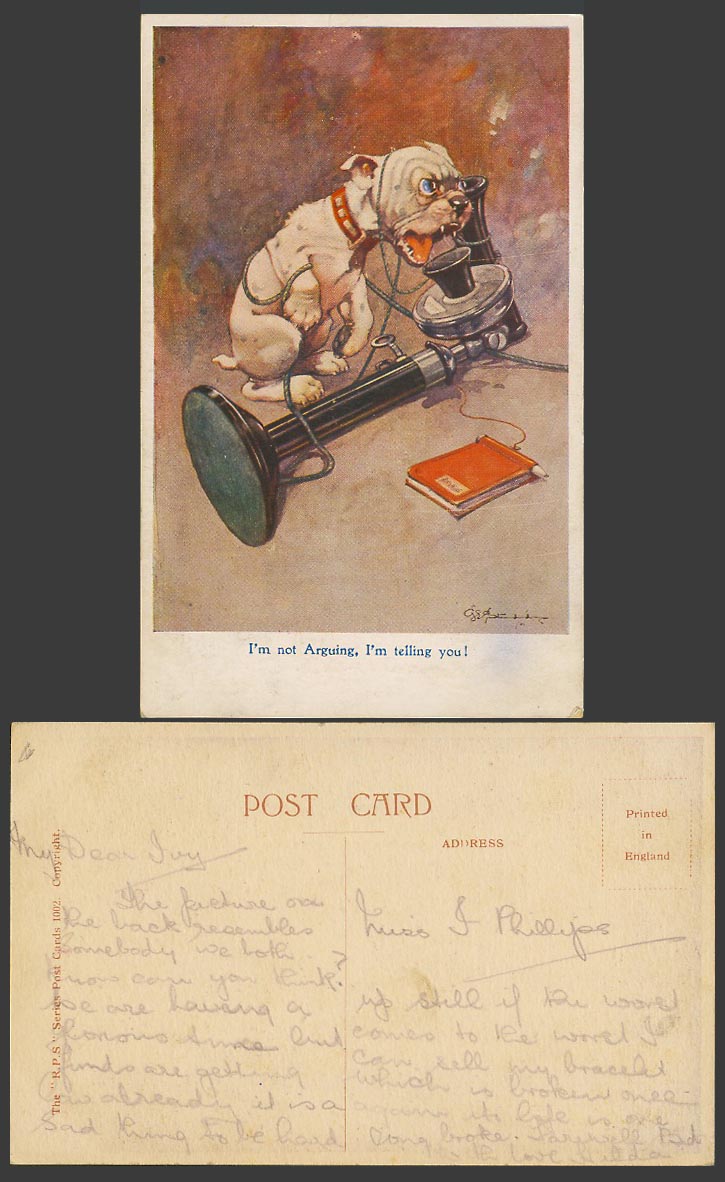 BONZO DOG G.E. Studdy c.1920 Old Postcard I'm Not Arguing I'm Telling You! 1002