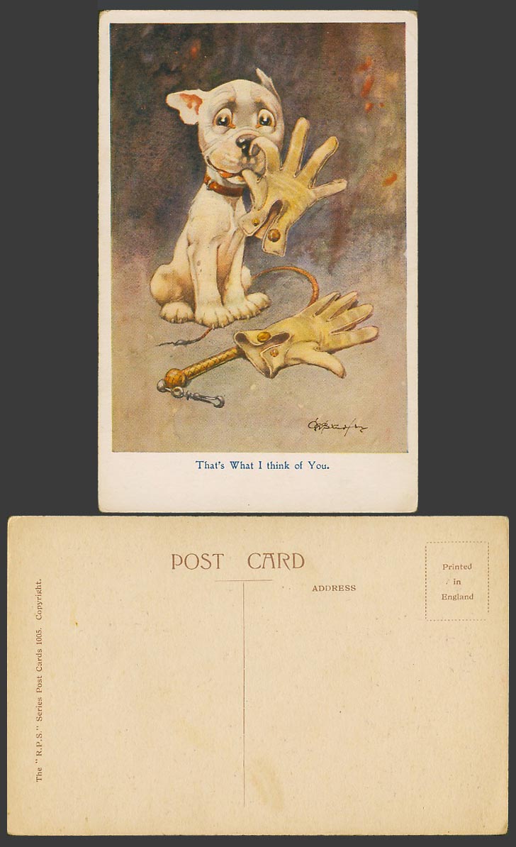 BONZO DOG G.E. Studdy Old Postcard Gloves & Whip That's What I think of You 1005