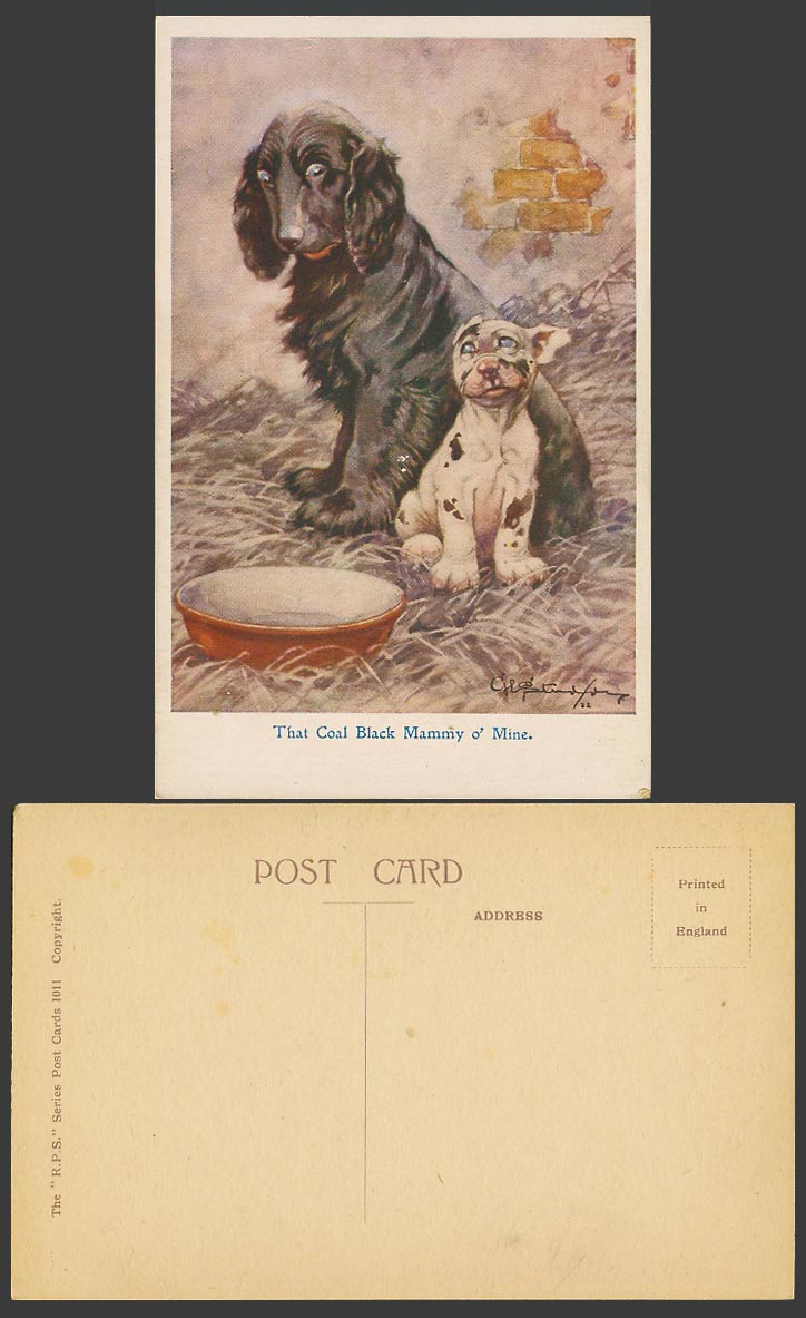 BONZO Dog GE Studdy Artist Signed Old Postcard The Coal Black Mommy o' Mine 1011