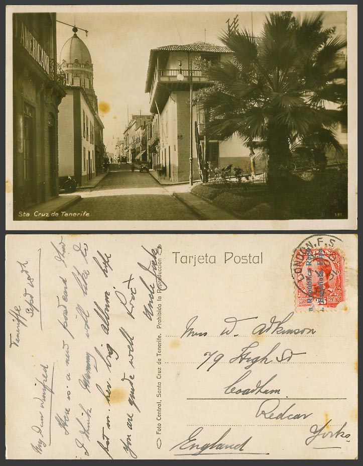 Spain London F.S. on 25c Ovpt. 1931 Old Postcard Sta Santa Cruz de Tenerife Str.
