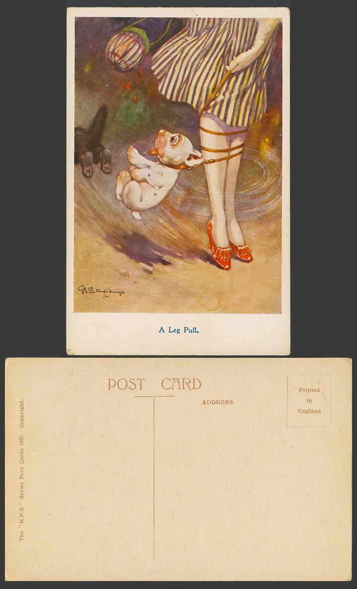 BONZO DOG GE Studdy Old Postcard A Leg Pull Cat Kitten and High Heels Shoes 1057