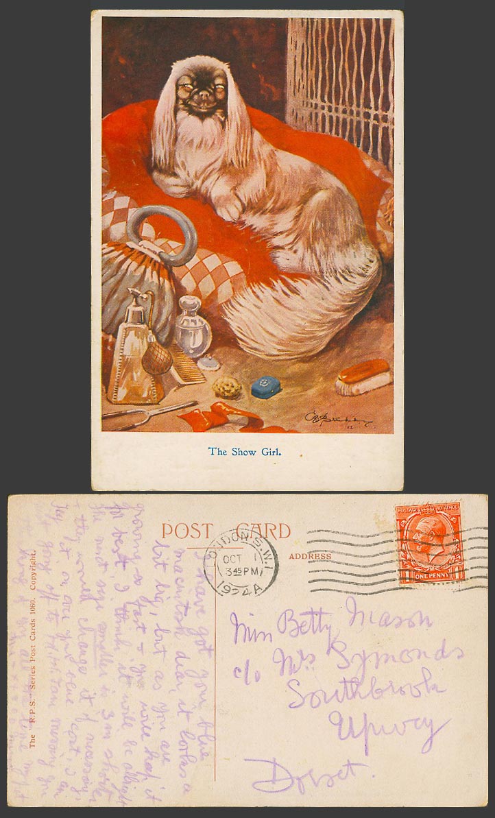 BONZO DOG G.E. Studdy 1924 Old Postcard The Show Girl. Perfume Spray Bottle 1060