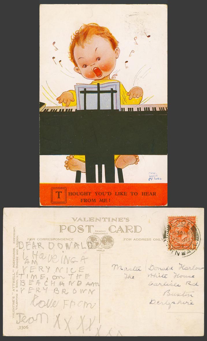 MABEL LUCIE ATTWELL 1934 Old Postcard Thought U'd Like to Hear from Me Sing 2306