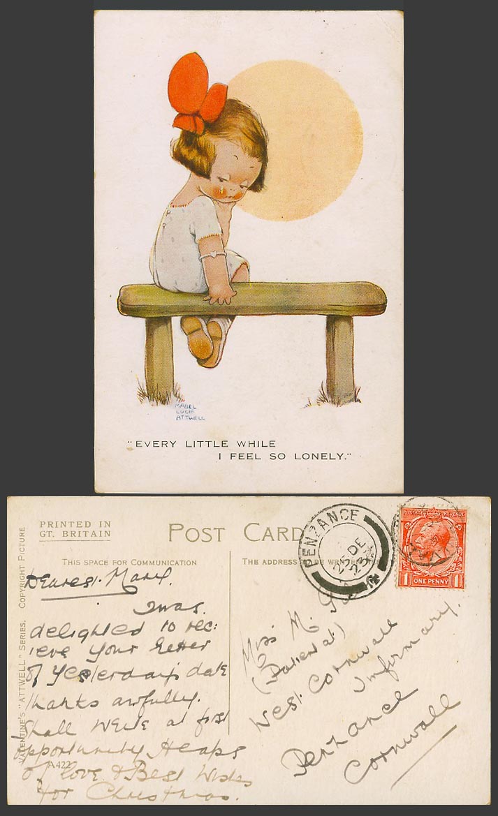 MABEL LUCIE ATTWELL 1923 Old Postcard Every Little While I Feel so Lonely - A422