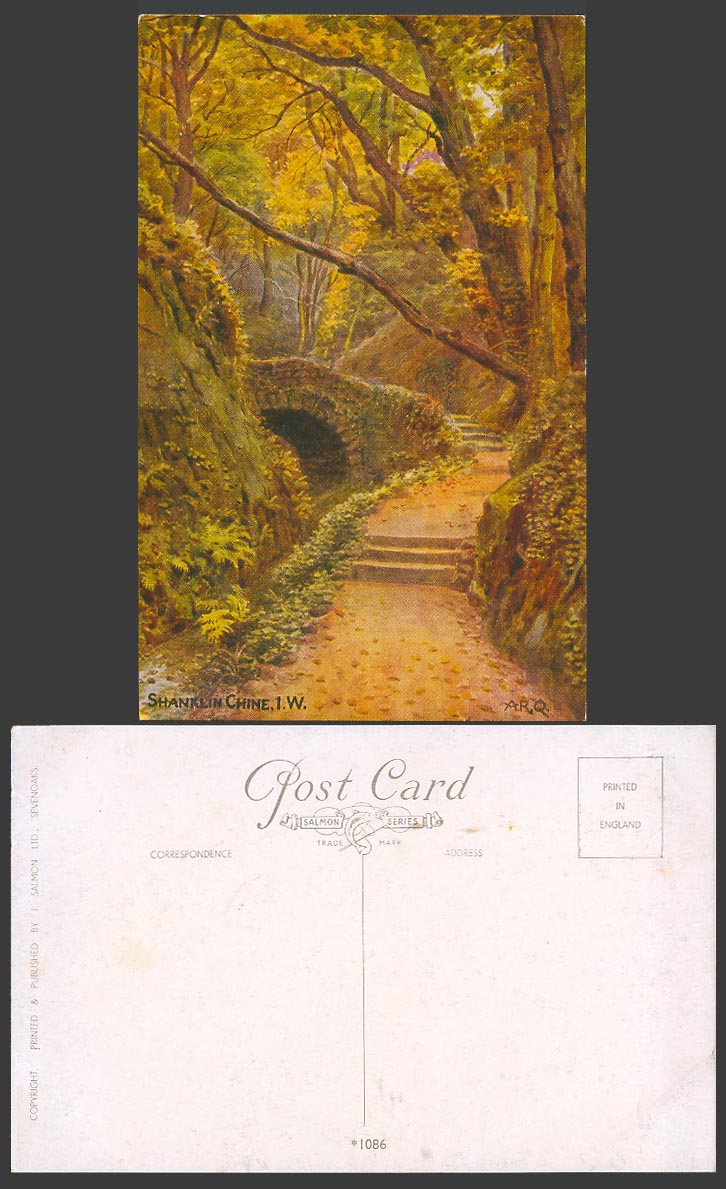 A.R. Quinton Old Postcard SHANKLIN CHINE, Bridge River Steps, Isle of Wight 1086