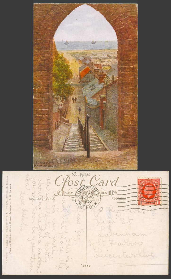 AR Quinton 1935 Old Postcard Lowestoft Mariners Score Arch Gate Suffolk ARQ 2442