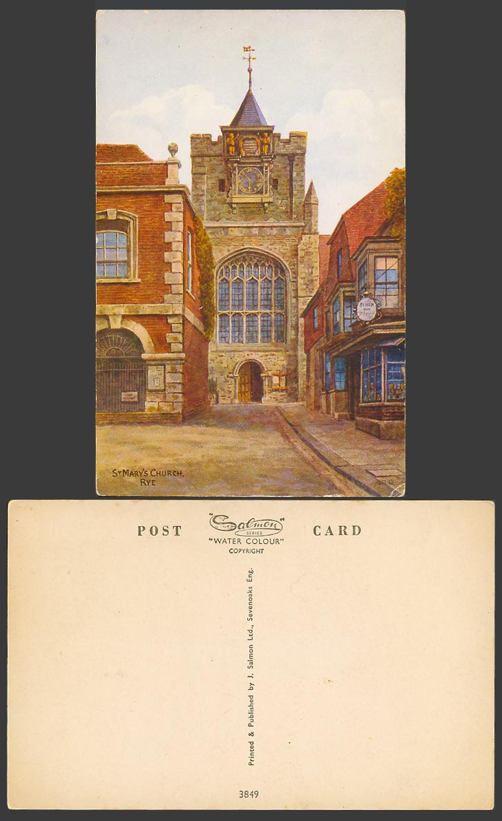 A.R. Quinton Old Postcard RYE St. Mary's Church Clock Tower Sussex A.R.Q. 3849