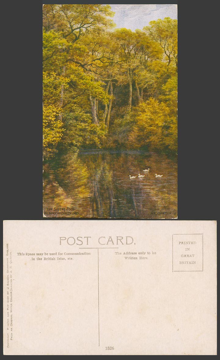 A.R. Quinton Old Postcard Silent Pool Albury Guildford Surrey Birds N. Down 1526