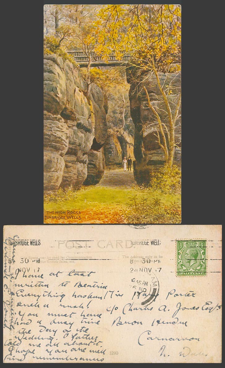 AR Quinton 1917 Old Postcard The High Rocks Bridge Tunbridge Wells Kent ARQ 1290