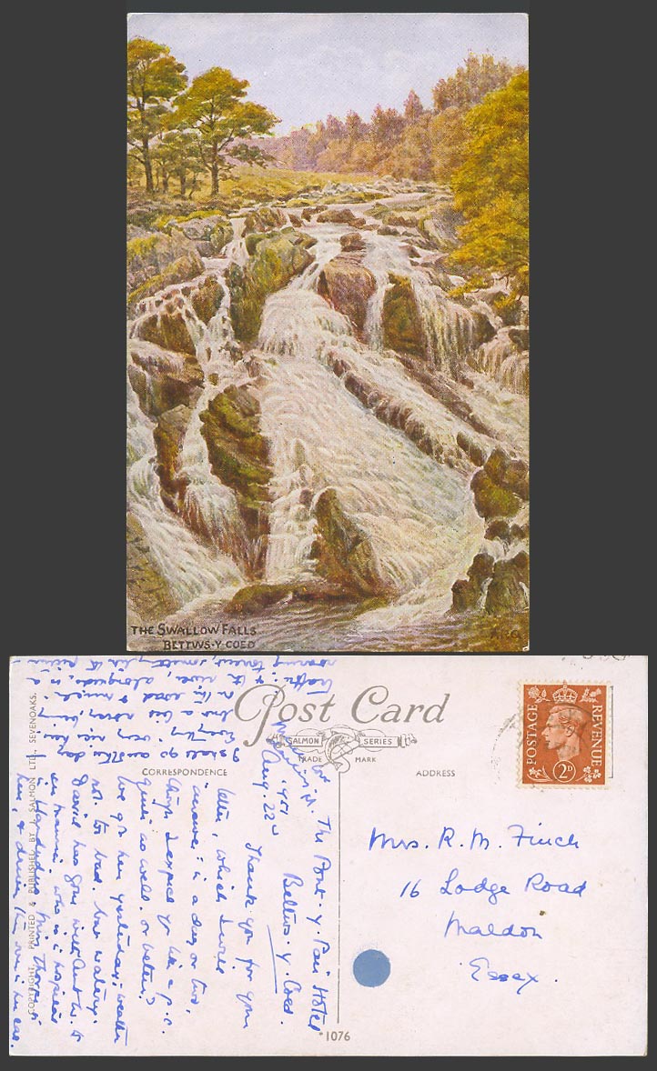AR Quinton KG6 2d Old Postcard SWALLOW FALLS, Waterfalls, Bettws-y-Coed ARQ 1076