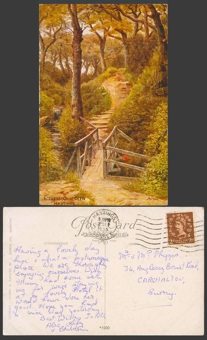 AR Quinton 1955 Old Postcard Ecclesbourne Glen Hastings Bridge Steps Sussex 1000