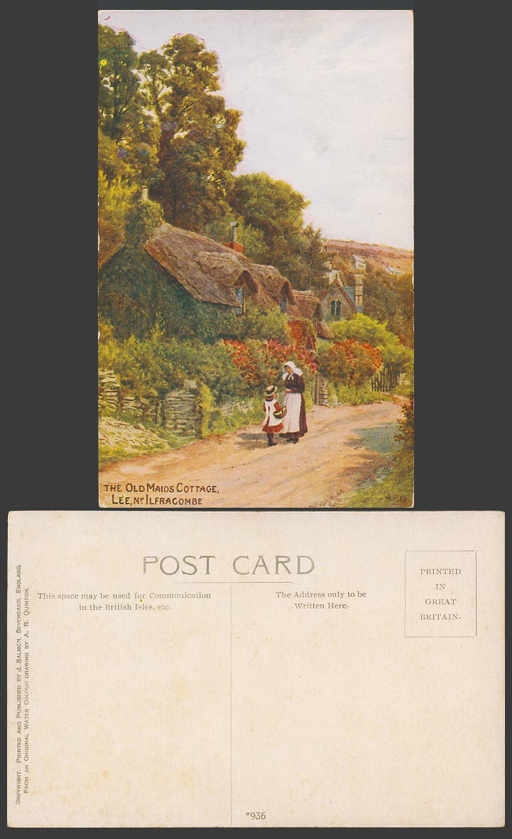 A.R. Quinton Vintage Postcard The Old Maids Cottage Lee Nr Ilfracombe Street 936