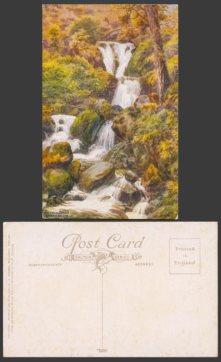 A.R. Quinton Old Postcard Arthog Falls nr. Barmouth, Waterfalls, Rocks, ARQ 2230
