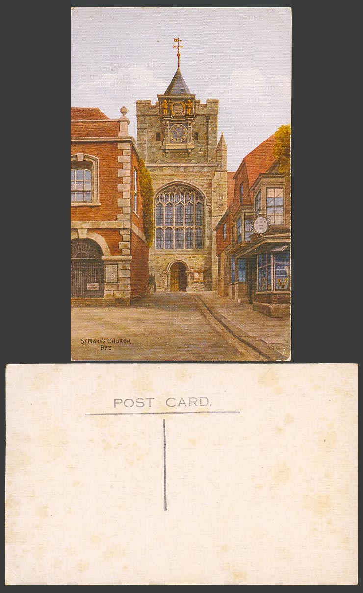 A.R. Quinton, RYE St. Mary's Church, Clock Tower, Sussex A.R.Q. Old ART Postcard