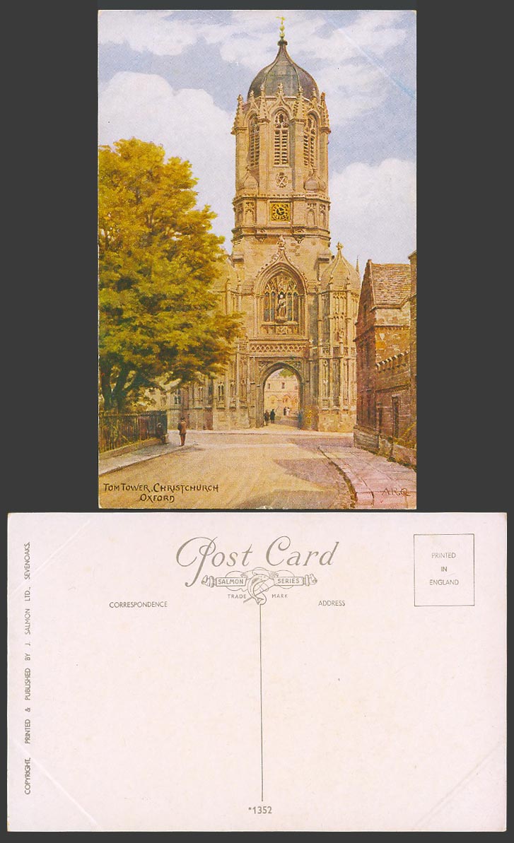 A.R. Quinton Old Postcard Tom Tower, Christchurch, Oxford, Clock Tower Gate 1352