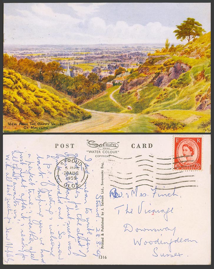 AR Quinton 1959 Old Postcard MALVERN View from Happy Valley Panorama Worcs. 1316