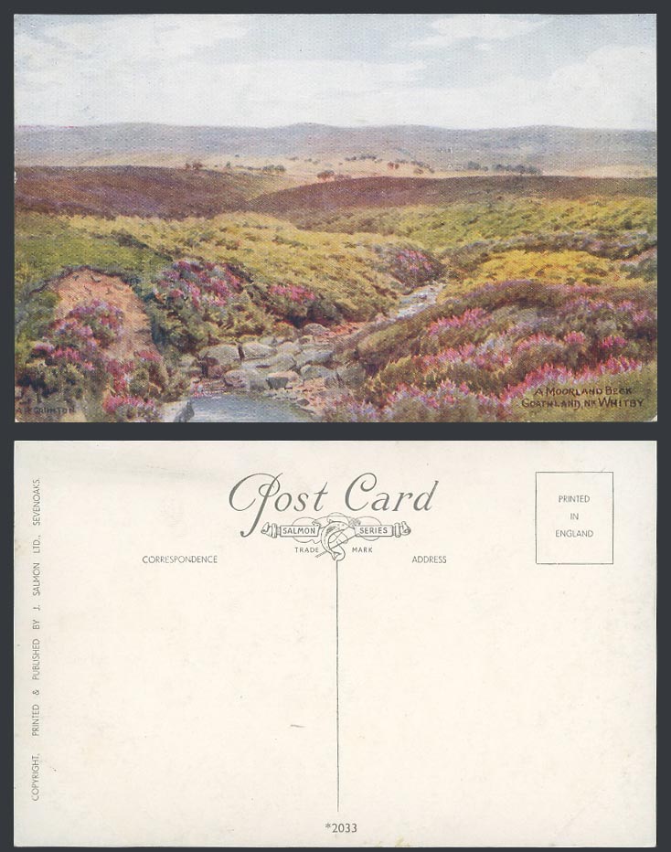 A.R. Quinton Old Postcard A Moorland Beck Goathland nr Whitby Yorkshire No. 2033