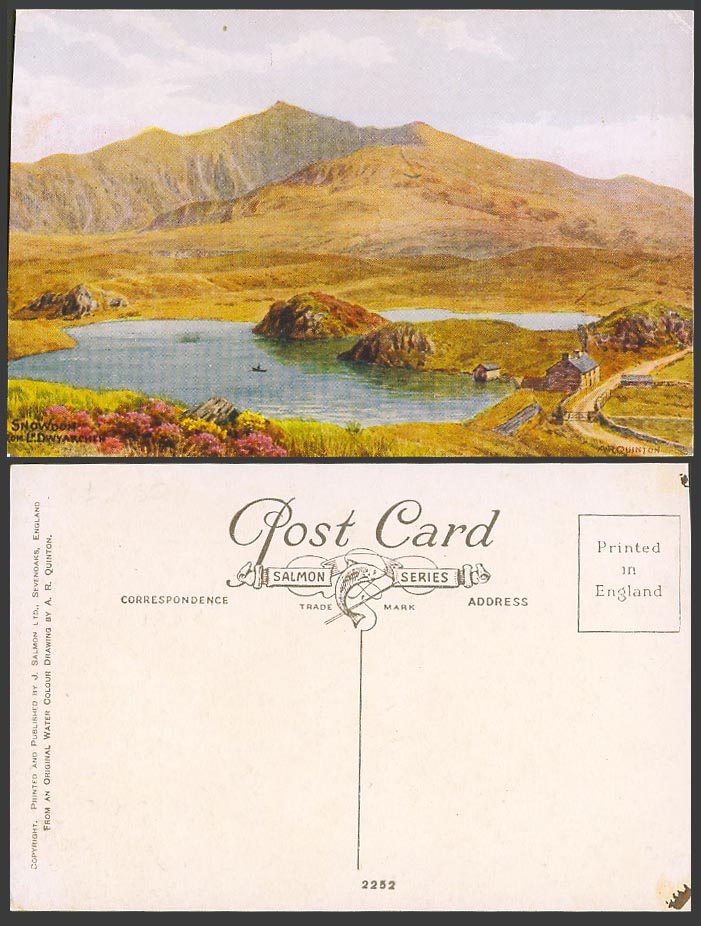 A.R. Quinton Old Postcard Snowdon from Ln Llyn Dwyarchen Lake Wales ARQ No. 2252