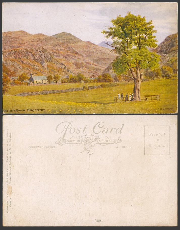 A.R. Quinton Old Postcard Gelert's Grave Beddgelert, Snowdonia N. Wales ARQ 2250