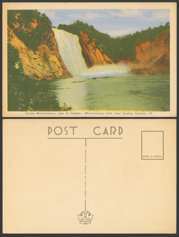 Canada Old Colour Postcard Chutes Montmorency Falls near Quebec Waterfalls No.21