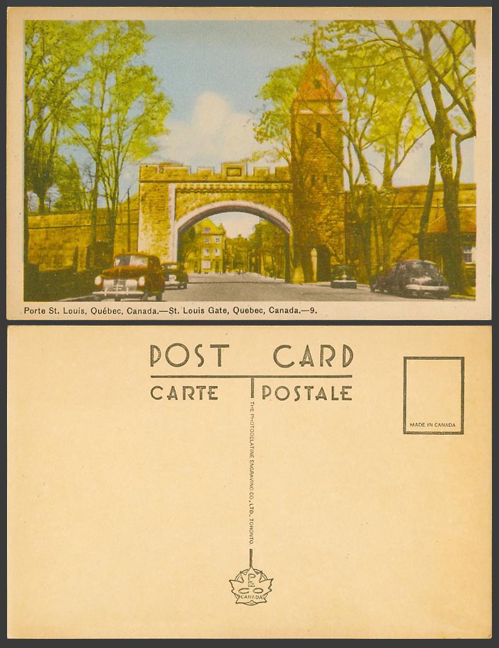 Canada Old Colour Postcard Porte St. Louis Gate Quebec Street Scene Motor Cars 9
