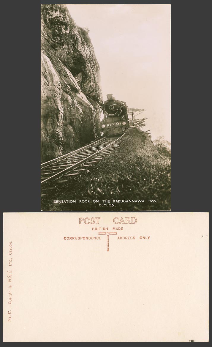 Ceylon Old Real Photo Postcard Sensation Rock Kadugannawa Pass, Locomotive Train