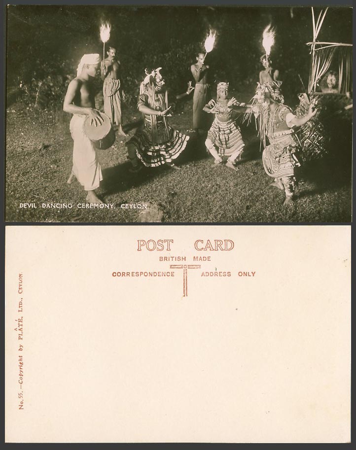 Ceylon Old Real Photo Postcard Devil Dancing Ceremony Native Dancers Dance No.55