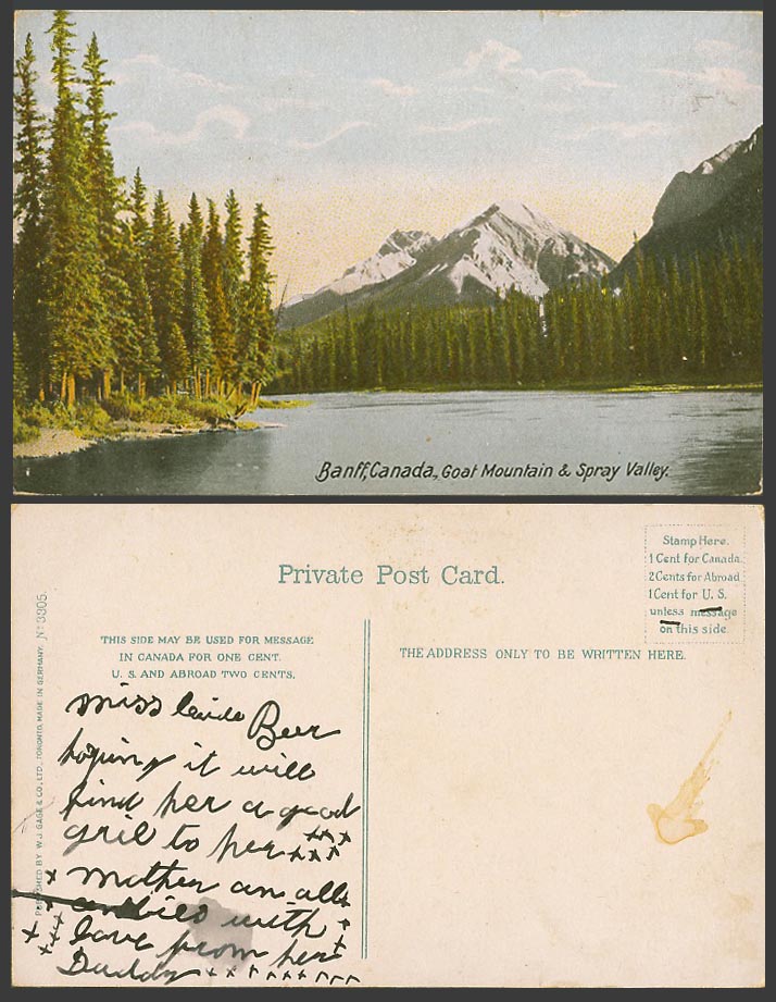 Canada Old Colour Postcard Banff Goat Mountain & Spray Valley Panorama Mountains