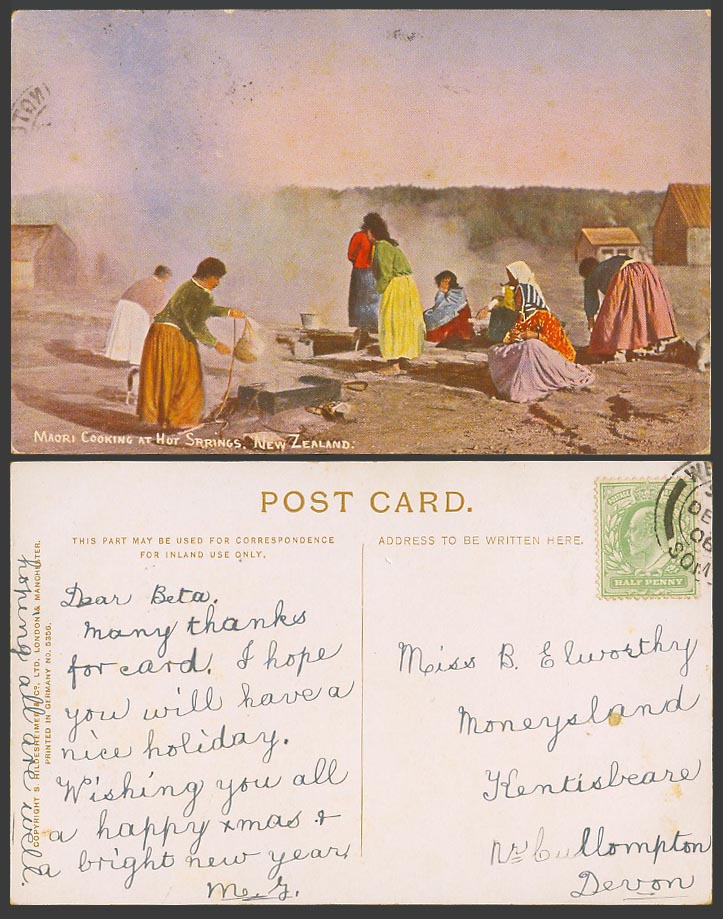New Zealand 1906 Old Postcard MAORI Women Cooking at Hot Spring, Native Ladies