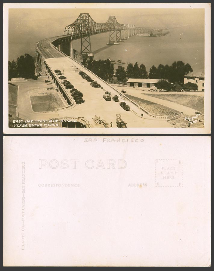 USA Old Photo Postcard East Bay Span Bay Bridge Yerba Buena Island San Francisco