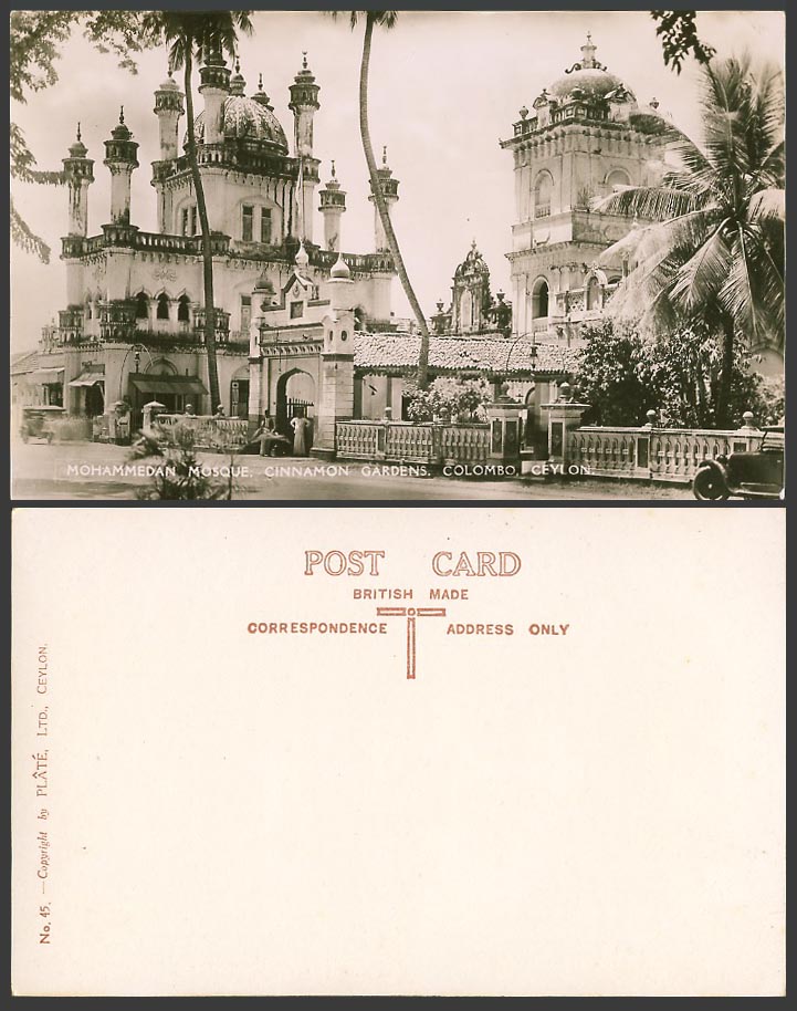 Ceylon Old Real Photo Postcard Mohammedan Mosque Cinnamon Gardens, Colombo, Gate