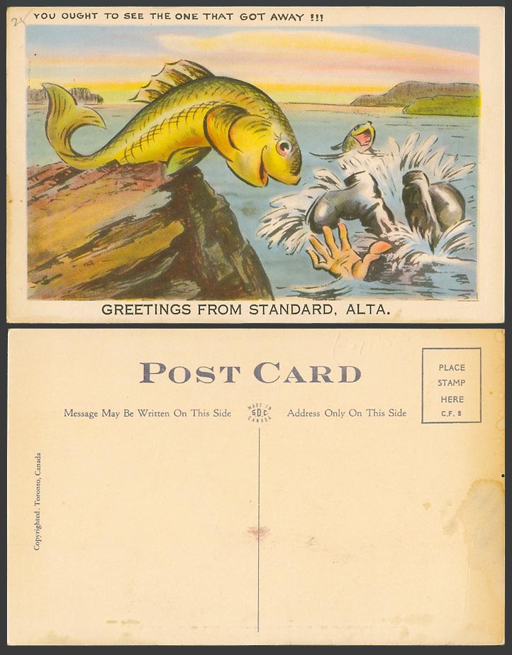 Canada Artist Drawn Old Postcard FISH Comic Greetings from Standard Alta Alberta
